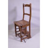 A beechwood metamorphic library chair, late C19th/early C20th