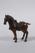 A Chinese bronze figure of a tang horse, 8cm high