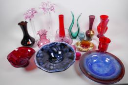 A quantity of coloured and studio glass, including Murano and Caithness