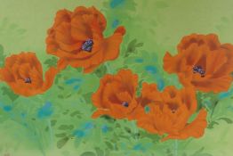 David Lee, Poppies, artist's proof screen print, signed in pencil and stamped with a seal, 73cm x