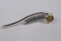 A sterling silver boson's whistle, 10cm long