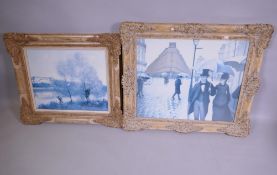 Two frames in distressed white, apertures 56 x 70cm and 56 x 46cm