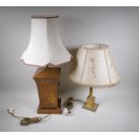 An oriental Japanned metal table lamp, 70cm high, and a brass Corinthian column table lamp