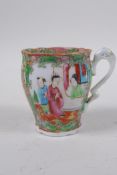 A canton enamelled porcelain beaker with figural and floral decoration, 7cm high