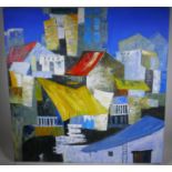 Vancham, 2005, cityscape view over rooftops, unframed, oil on canvas, 91 x 91cm