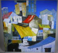 Vancham, 2005, cityscape view over rooftops, unframed, oil on canvas, 91 x 91cm