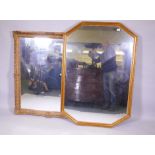 A gilt framed mirror, 119 x 101cm overall, and a larger mirror in a hexagonal frame