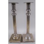 A pair of Victorian silver plated Corinthian column candlesticks, 40.5cm high