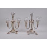 A pair of silver plated epergnes with acanthus decoration, 27cm high