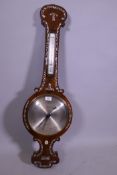 A mother of pearl inlaid rosewood cased banjo barometer, 103cm long