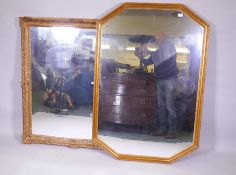 A gilt framed mirror, 119 x 101cm overall, and a larger mirror in a hexagonal frame