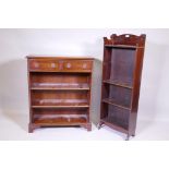 An Edwardian mahogany dwarf bookcase with shaped top and three shelves, 42 x 19 x 120cm