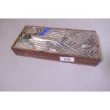 Ottoviani rosewood box, the silver and enamel top with raised decoration of an exotic bird, signed