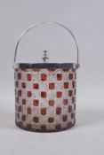 A cut glass biscuit barrel, 13cm high