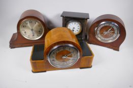 A slate cased timepiece mantel clock, 22.5cm high, and an Art Deco Westminster chimes mantel