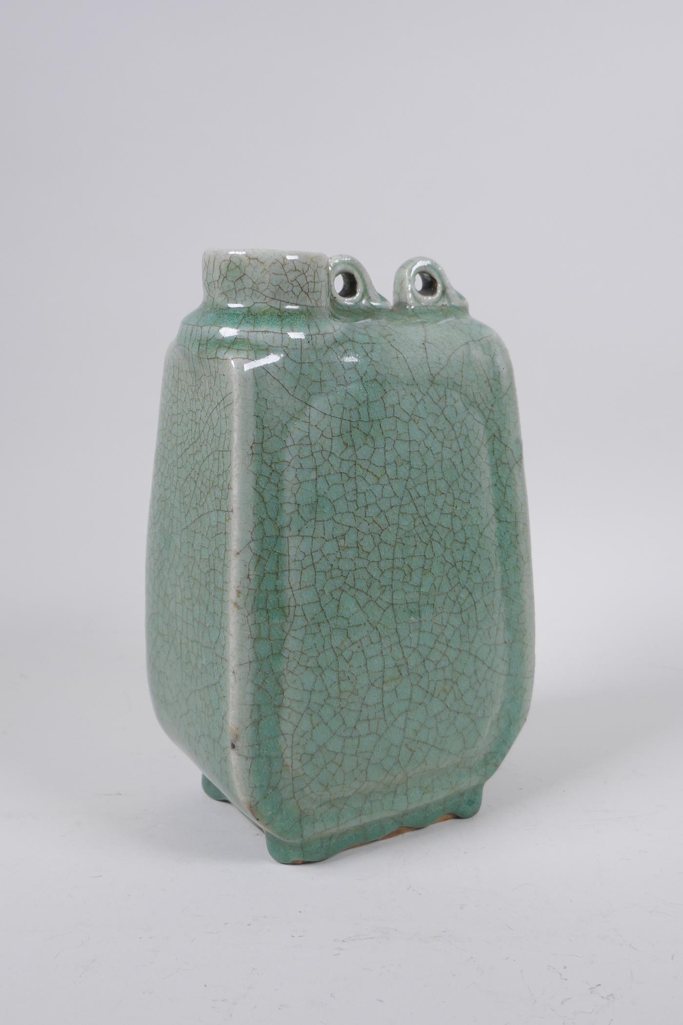 A Chinese celadon crackle glazed porcelain flask, 22cm high