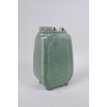 A Chinese celadon crackle glazed porcelain flask, 22cm high