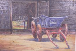 C. Latham, hay cart by an open barn, 40cm x 50cm