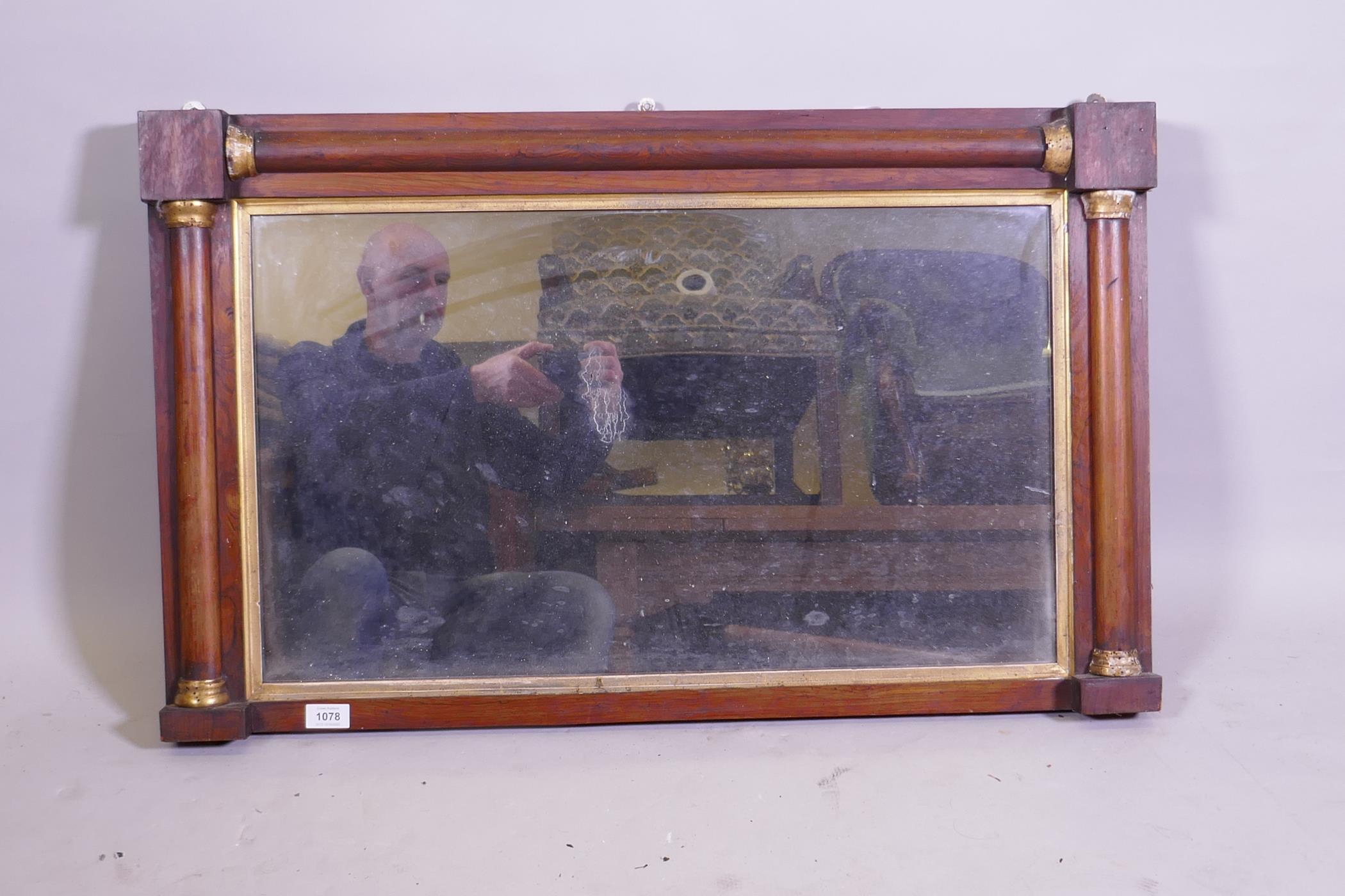 A William IV rosewood and parcel gilt over mantel mirror, 80 x 56cm