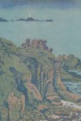 Jan Cooke, lands end, 1979, limited edition woodblock/lino print, 24/100, pencil signed, 21cm x 27cm