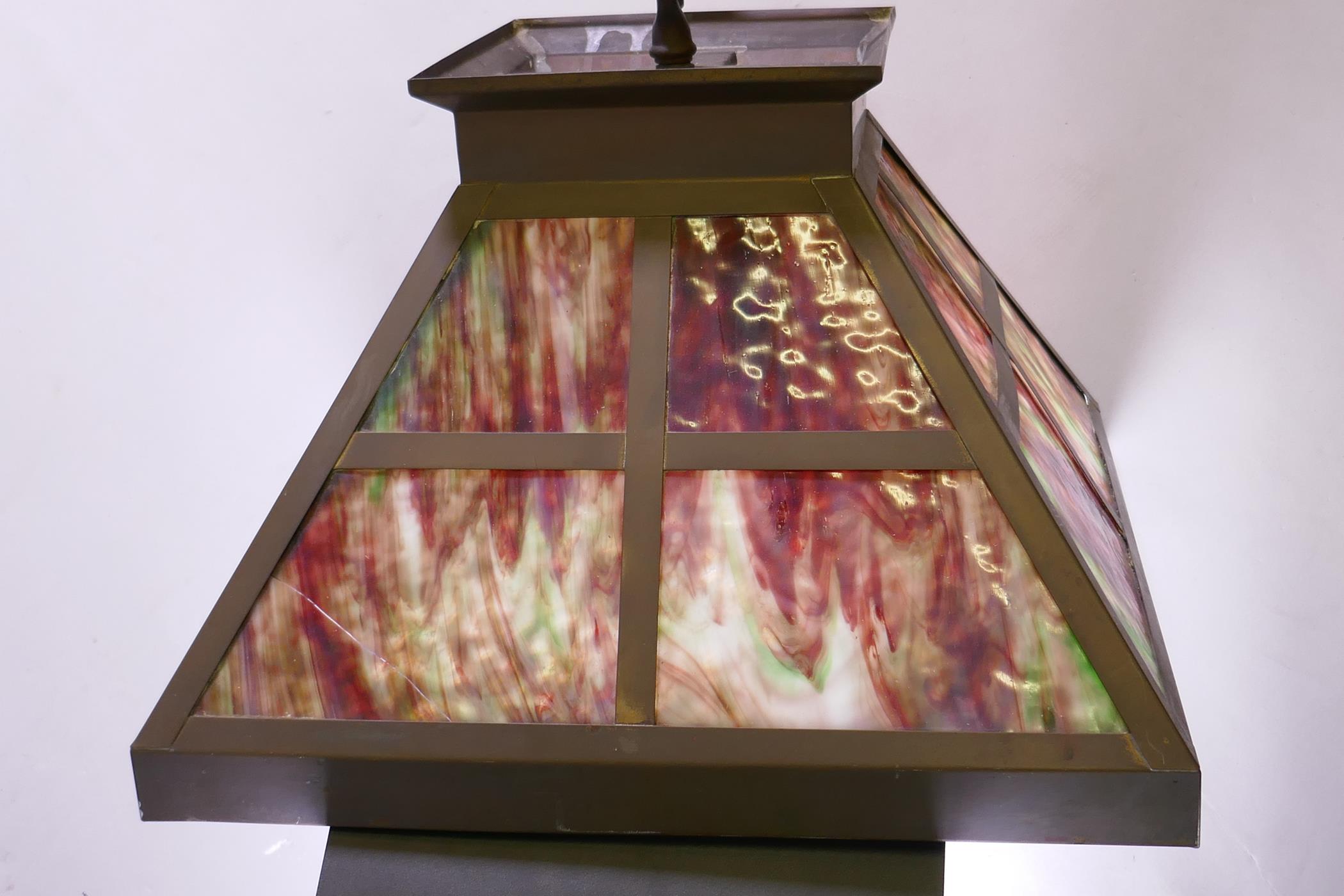 A brass and coloured glass ceiling lamp shade, 46 x 35cm high - Image 2 of 2