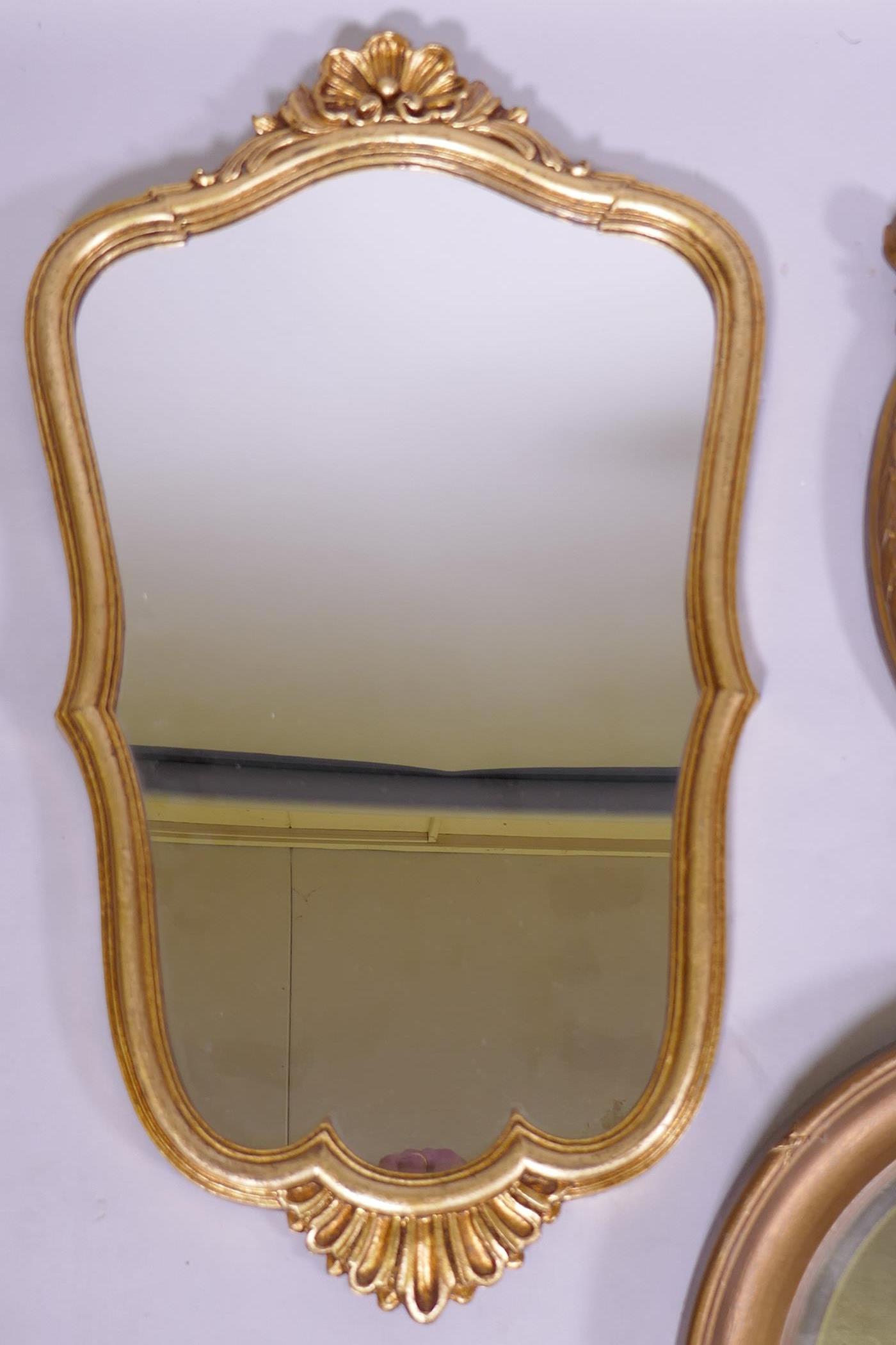 A gilt framed bevelled glass mirror, 40cm diameter, a convex mirror and an Italianate wall mirror - Image 3 of 3