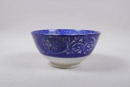 A C19th Staffordshire blue and white transfer decorated bowl for the Persian market, dated 1299 AH