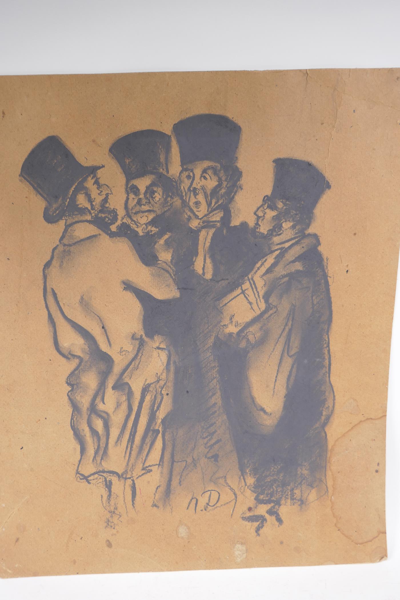 A charcoal drawing of a group of clerics, in the manner of Daumier, 48 x 57cm - Image 2 of 2