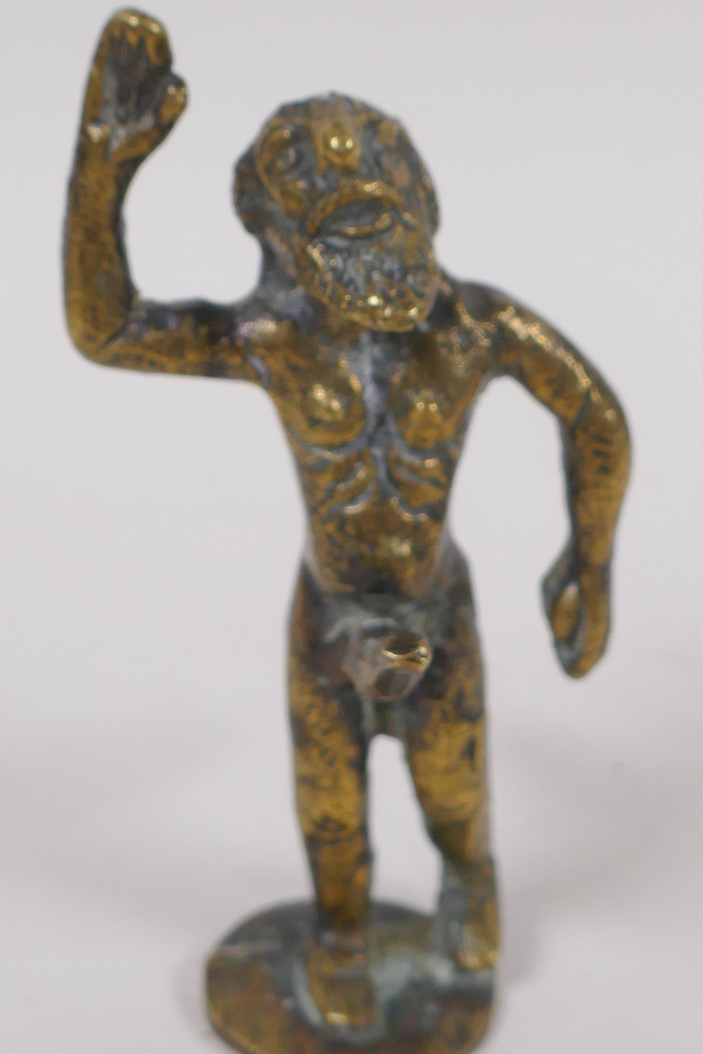 A brass talisman figure of the Greek god Priapus, 11cm high - Image 2 of 3