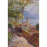 L. Vian, Italian lake scene, possibly Lake Garda, signed watercolour, AF spots/repairs to sky, 34