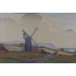 Eric Slater, (British 1896-1963), a Sussex Mill, c1930, colour woodcut, pencil signed and titled, 34