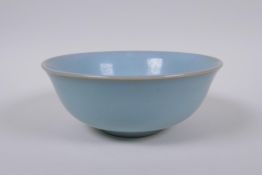 A Chinese Ru ware style celadon glazed porcelain bowl, 14m diameter