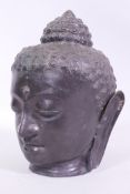 A hollow bronze Buddha's head, 30cm high