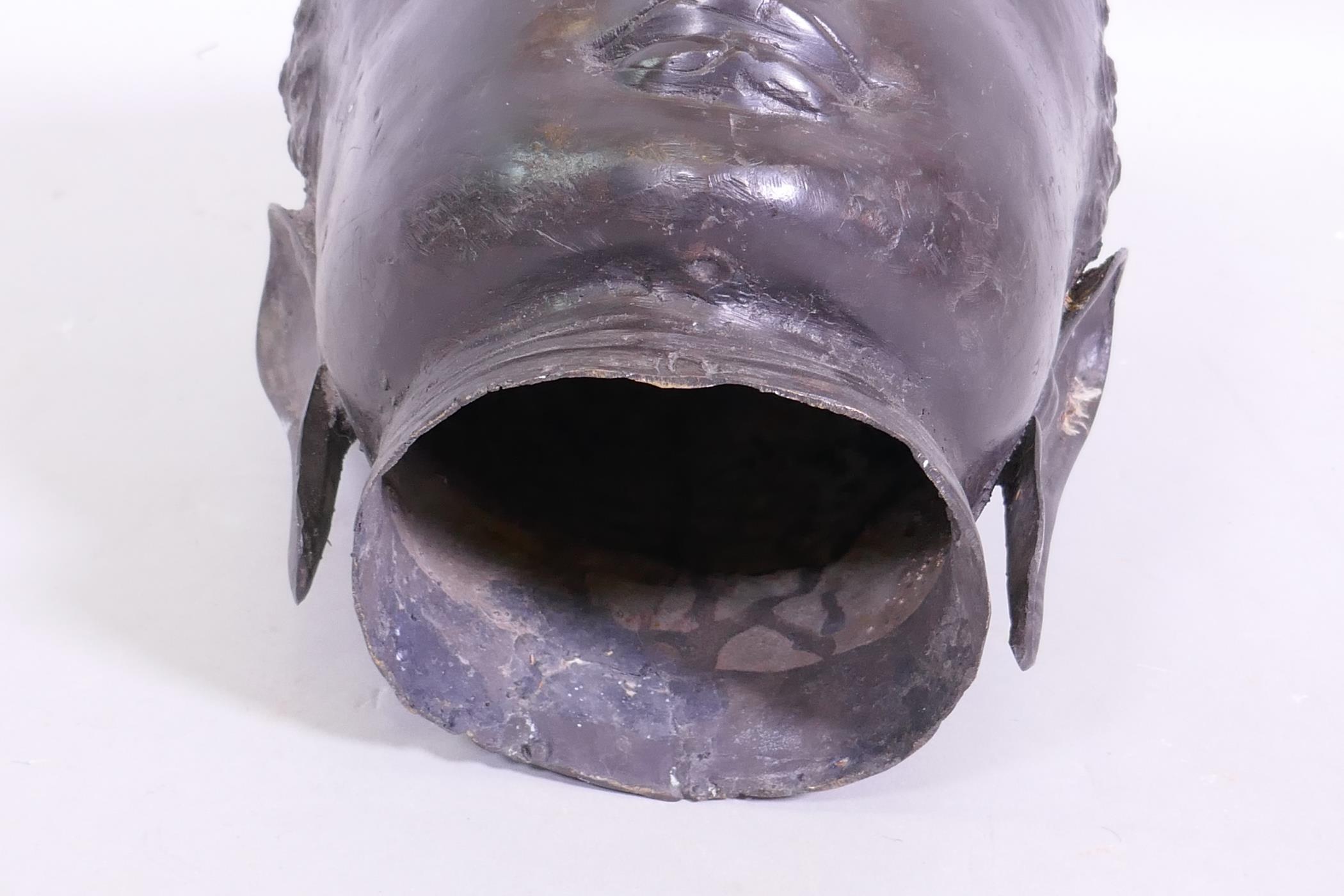 A hollow bronze Buddha's head, 30cm high - Image 5 of 5