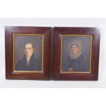 A pair of portraits, a young man and a lady, C19th English School, oils on millboard, both 20 x 16cm