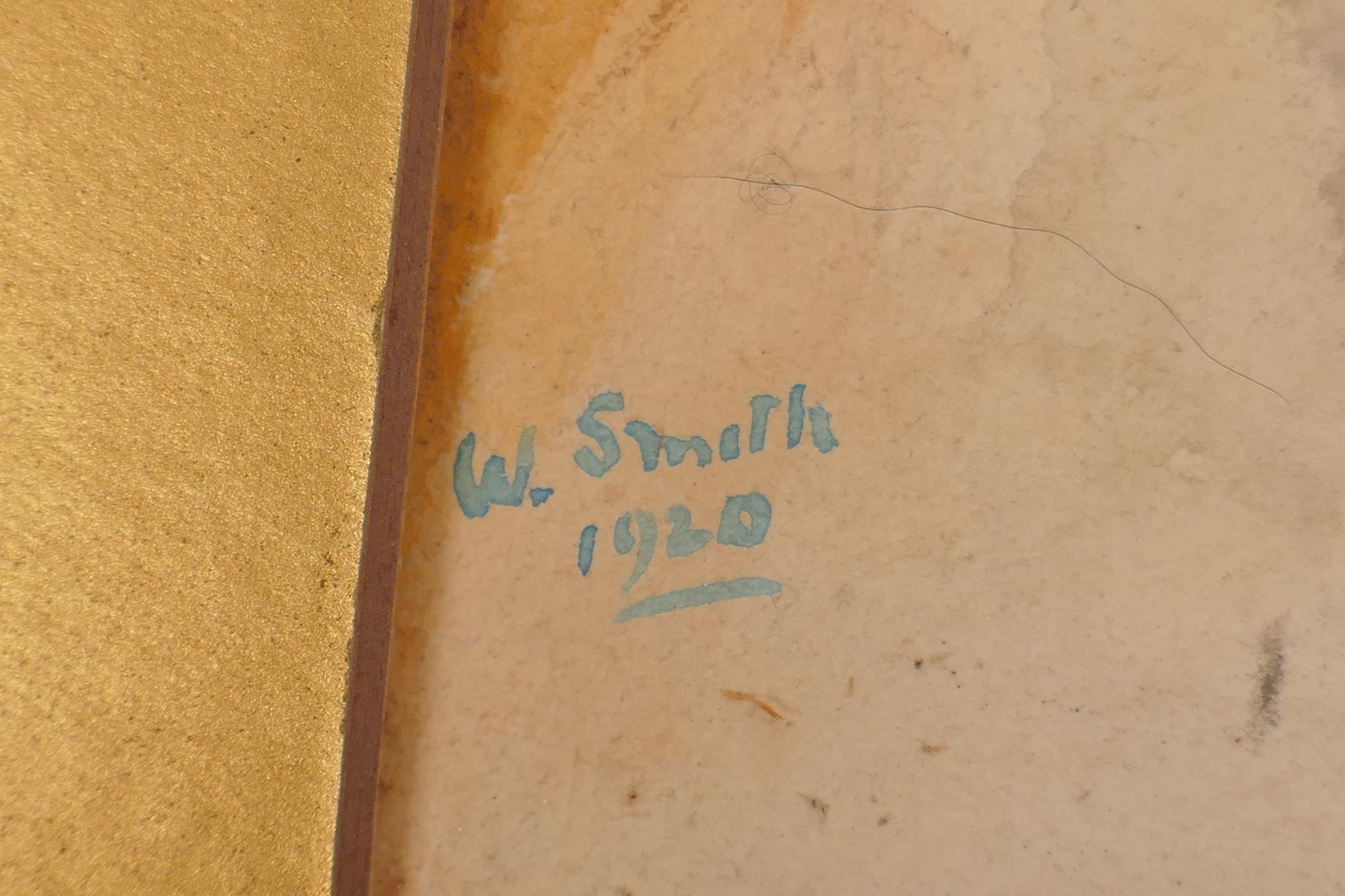 W. Smith, horses and Jack Russell terriers at a drinking trough, watercolour, signed and dated , - Image 2 of 3