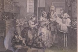 William Hogarth, a pair of engravings from the Rake's Progress, 'The Madhouse' and 'The Marriage',