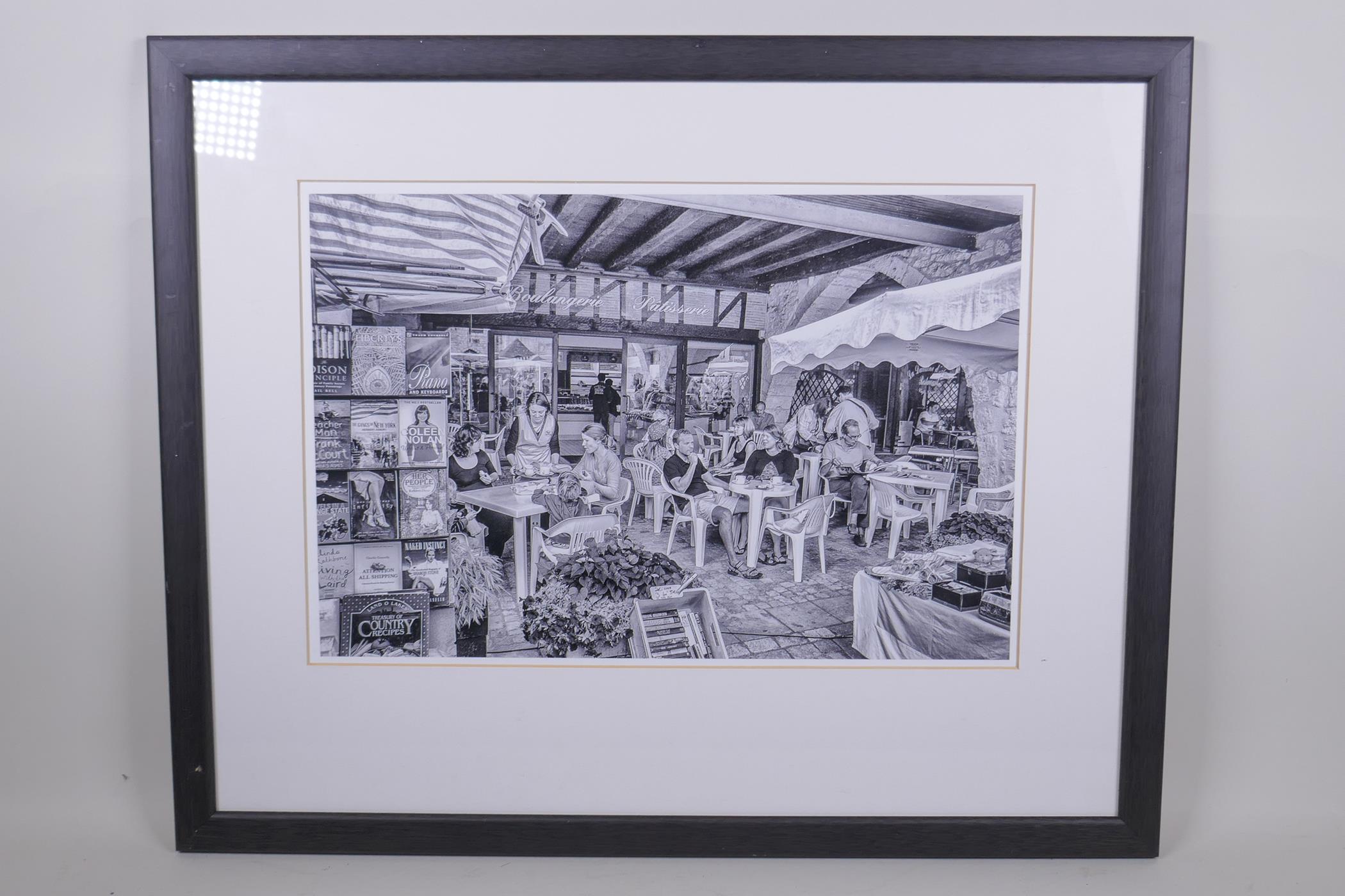 David G. Kemish, Cafe Culture, monochrome photograph, exhibition label verso, 37 x 24cm - Image 3 of 5