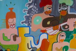 A contemporary abstract with figures, gouache, 76cm x 66cm