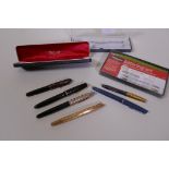 A vintage Parker Duofold fountain pen with 14k gold nib, a Parker Victory fountain pen with 14k nib,