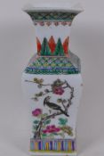 A C19th Chinese famille verte porcelain vase decorated with birds amongst blossom, Kangxi 6