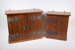 An oak two door smoker's/trinket cabinet, and another smaller, 46 x 22cm, 38cm high