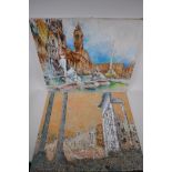 The Trevi Fountain and a view of the Roman Forum, two unframed oils, largest 51 x 61cm