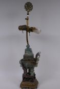 A Chinese rock crystal and brass table lamp formed as a censer,on a cast and pierced base, AF,
