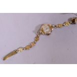 A Roamer Incabloc gold plated lady's cocktail watch on a 9ct gold link bracelet, bracelet approx 6gm