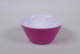 A Chinese rose pink glazed porcelain tea bowl, seal mark to base, 8cm diameter