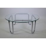 A 1970s tubular chrome and glass coffee table in the manner of Rodney Kinsman, 39cm high, 92cm