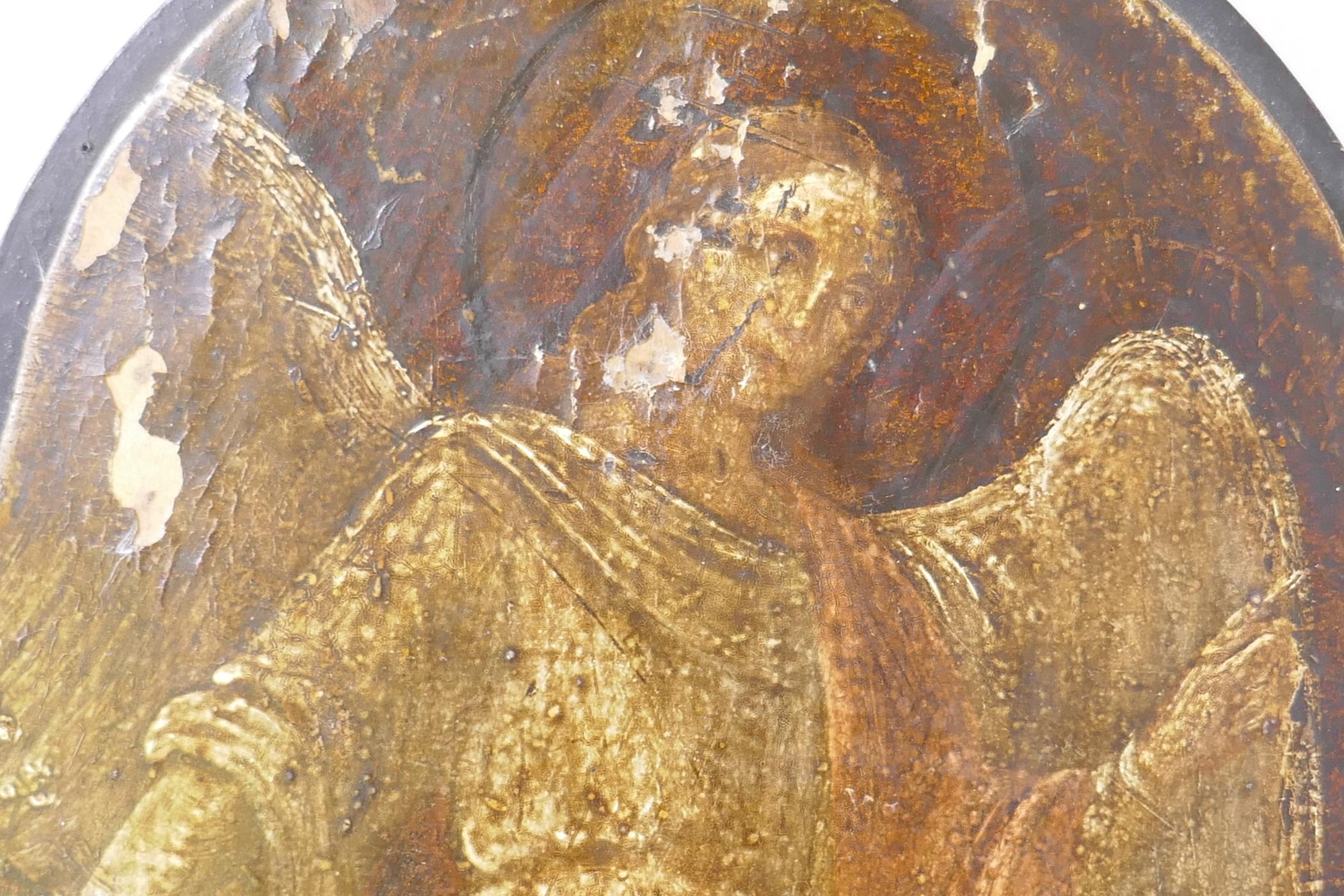 A Romanian icon, depicting the Angel of the Annunciation, probably early C19th, 46 x 29cm - Image 2 of 4