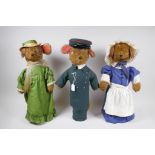 Three vintage Janes Originals Harrods mouse doorstops, Doorman Mouse, Lady Mouse and Maid Mouse,