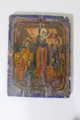 An eastern Orthodox icon depicting the Virgin flanked by two angels and attended by four prophets,
